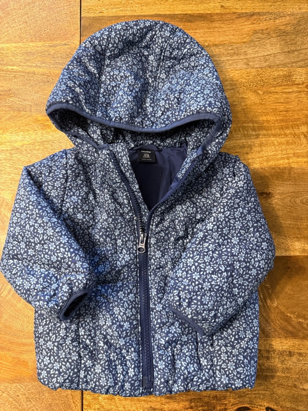 Gap Kids Navy Floral Puffer Jacket with Hood